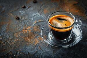 Glass cup with espresso coffee. photo