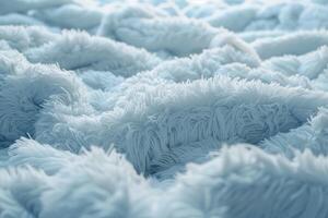 Blue delicate background of nice furry cloth. Soft loose folds on the fabric of faux fur of blue classic color as textured background. photo