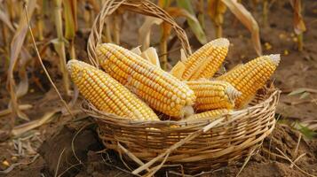 Basket of fresh corn on the cob photo