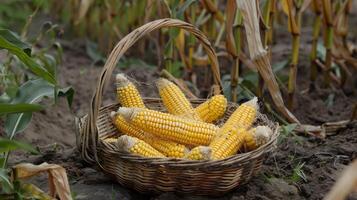 Basket of fresh corn on the cob photo