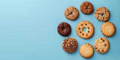 A variety of delicious biscuits. Cookie poster design. photo