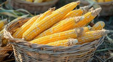 Basket of fresh corn on the cob photo