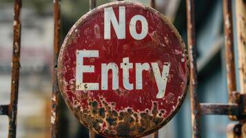 Sign saying No Entry close-up. photo