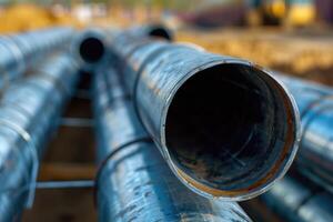 Metal pipes for construction industries. photo