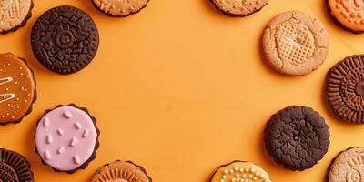 A variety of delicious biscuits. Cookie poster design. photo