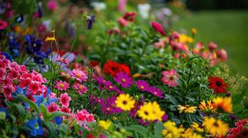 A beautiful garden full of flowers of many colors. photo