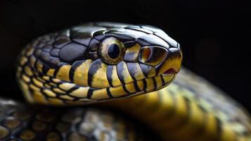 Close-up of snake against black background photo