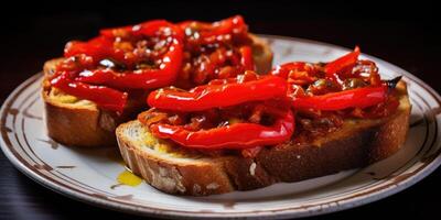 Spicy roasted pepper bruschetta photo