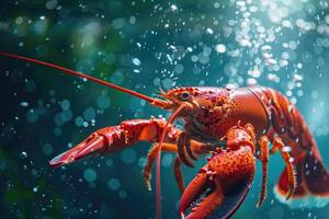 Colorful lobster underwater with bubbles photo