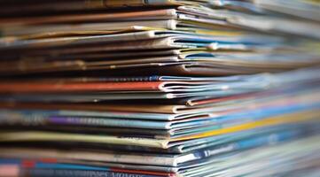 Detailed stack of assorted magazines photo