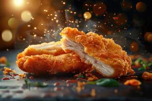 Homemade breaded chicken schnitzel photo