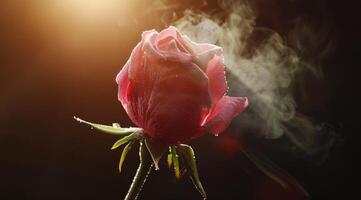 Pink rose flower closeup. Summer flower isolated on black background photo