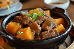 Glazed pork ribs with pumpkin, ideal for a gourmet meal photo