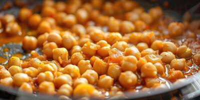Chickpeas sizzling in a hot pan photo