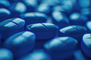 Blue pills background , medicine concept. photo