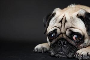 Little pug puppy dog laying head on floor photo