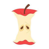 Red Apple Core. Hand drawn trendy flat style isolated on white. Apple eaten cartoon image art. Healthy vegetarian snack, apple core for design, infographic illustration vector