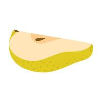 Fresh ripe Pear slice icon. Healthy vegetarian snack, cut Pear for design, infographic. Sliced on pieces Pear. Hand drawn trendy flat style isolated on white illustration vector