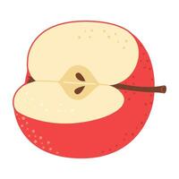 cortar rojo manzana dibujos animados icono. cruzar sección de cortar manzana, rebanadas fruta, mano dibujado de moda plano estilo aislado en blanco. sano vegetariano bocadillo, cortar manzana para diseño, infografía ilustración vector