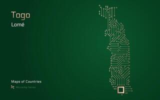 Togo Map with a capital of Lome Shown in a Microchip Pattern. E-government. World Countries maps. Microchip Series vector