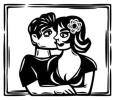 Brazilian cordel style. Man and woman hugging. Love concept. Northeast woodcut style vector