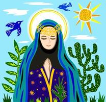 nuestra dama. brasileño cordel estilo. Noreste xilografía estilo. Virgen María vector