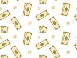 Financial pattern from banknotes and coins. Seamless background with money vector