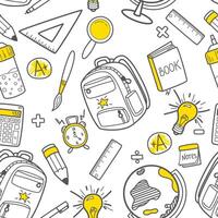 Seamless pattern with school doodle icons. Back to school . Isolated elements of concept school education. vector