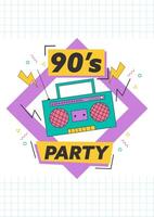 90 s party poster. Back to the 90 s. Retro party background illustration. Illustration in memphis style. vector