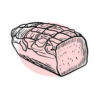 Sketch of meat products. Hand-drawn beef, lamb and pork steak extra or medium rare. Grilled sausages vector