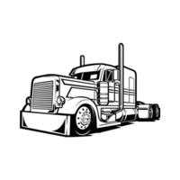 Semi truck 18 wheeler american truck side view monochrome isolated vector