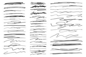 Crayon and pen lines for underlining and highlight. Black pencil and crayon stroke collection. vector