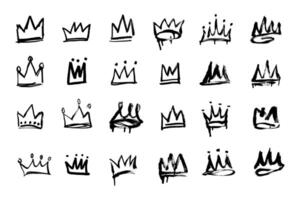 Graffiti grunge paint crown icon isolated on white background. Black graffiti crown drip sign set vector