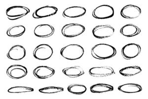 Doodle pencil, marker drawn oval circles. Grunge ovals and circles for highlighting vector