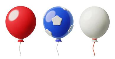 3D balloons icons for 4th July blue, red and white with stars holiday design elements vector