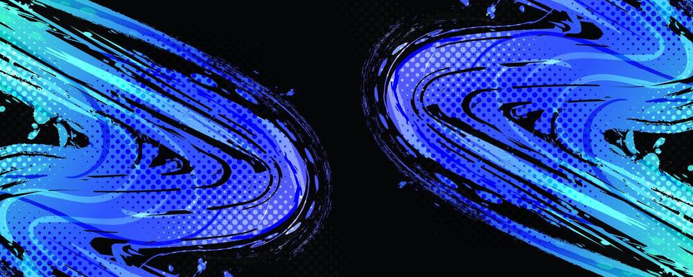 Abstract Sports Background with Blue and Green Gradient Brushstrokes and Halftone Effect. Vibrant Grunge Background