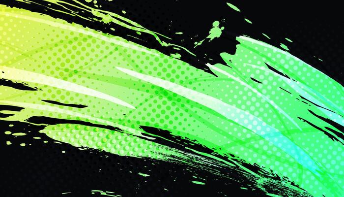 Abstract Sports Background with Green and Yellow Gradient Brushstrokes and Halftone Effect. Dynamic Grunge Background. Scratch and Texture Elements For Design