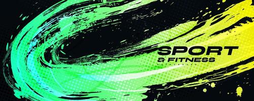 Abstract Sports Background with Green and Yellow Gradient Brushstrokes and Halftone Effect. Dynamic Grunge Background. Scratch and Texture Elements For Design vector