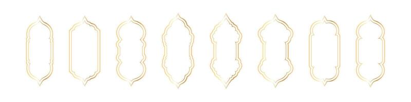 Islamic arch shape with pattern. Golden frame design for Indian Ramadan door and window. Flat illustration isolated on white background. vector