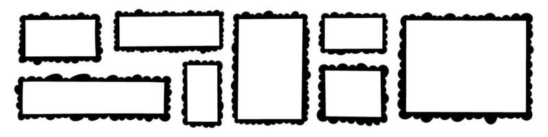 Rough square and rectangle shapes. Hand drawn box edges and paint frame. Flat illustration isolated on white background. vector