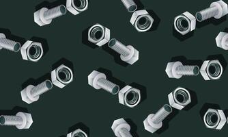 Seamless pattern of steel bolts and nuts with shadow. vector