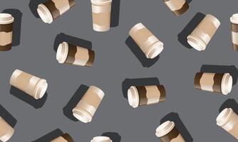 seamless pattern of kawaii coffee cups with shadow. vector