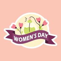 Women's Day Greeting Sticker With Flower Bouquet. 8 March Women's Day Celebration Cards. vector