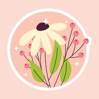 Cute and Aesthetic Flower Sticker Design. Floral Illustration. Spring flowers blossom, bouquet arrangement. Botanical modern wild flowers set vector