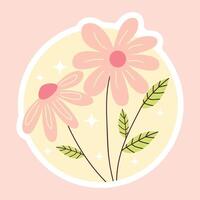 Cute and Aesthetic Flower Sticker Design. Floral Illustration. Spring flowers blossom, bouquet arrangement. Botanical modern wild flowers set vector