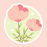 Cute and Aesthetic Flower Sticker Design. Floral Illustration. Spring flowers blossom, bouquet arrangement. Botanical modern wild flowers set vector