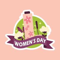 De las mujeres día saludo pegatina con flor ramo. 8 marzo De las mujeres día celebracion tarjetas vector