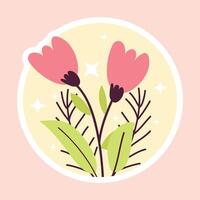 Cute and Aesthetic Flower Sticker Design. Floral Illustration. Spring flowers blossom, bouquet arrangement. Botanical modern wild flowers set vector