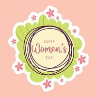 De las mujeres día saludo pegatina con flor ramo. 8 marzo De las mujeres día celebracion tarjetas vector