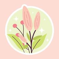 Cute and Aesthetic Flower Sticker Design. Floral Illustration. Spring flowers blossom, bouquet arrangement. Botanical modern wild flowers set vector